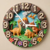 Dinosaur Volcano Kids Room Wall Clock | Prehistoric Jungle Nursery Decor, Little Boy Bedroom Birthday Gift Keepsake (13.6 inch / 34.5 cm)
