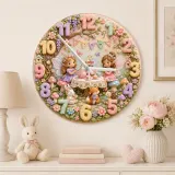 Fairy Tea Party Kids Room Wall Clock | Magical Woodland Nursery Decor, Whimsical Little Girl Bedroom Birthday Gift (13.6 inch / 34.5 cm)