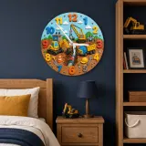 Construction Trucks Kids Room Wall Clock | Cute Excavator Boy Nursery Decor, Toddler Boy Playroom Birthday Keepsake (13.6 inch / 34.5 cm)