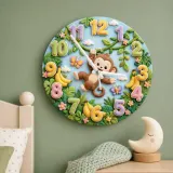 Swinging Safari Monkey Kids Room Wall Clock | Pastel Jungle Nursery Decor, Unique Baby Shower Gift For Boys Or Girls (13.6 inch / 34.5 cm)