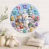 Winter Snowman & Woodland Animals Kids Room Wall Clock | Pastel Nursery Decor, Sweet Baby Shower Gift For Little Ones (13.6 inch / 34.5 cm)