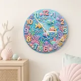 Pastel Ocean Coral Reef Kids Room Wall Clock | Under The Sea Nursery Decor, Cute Baby Girl Birthday Gift Keepsake (13.6 inch / 34.5 cm)
