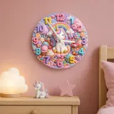 Magical Unicorn Candy Land Kids Room Wall Clock | Pastel Rainbow Nursery Art Decor, Sweet Little Girl Birthday Gift (13.6 inch / 34.5 cm)
