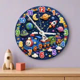 Galaxy Space Train Kids Room Wall Clock | Astronaut Nursery Decor, Little Boy Bedroom Baby Shower & Birthday Gift (13.6 inch / 34.5 cm)