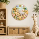Cute Safari Rhino & Meerkat Kids Room Wall Clock | Wild Animal Nursery Decor, Baby Shower Birthday Keepsake Present (13.6 inch / 34.5 cm)