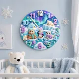 Cute Arctic Animals Kids Room Wall Clock | Northern Lights Nursery Decor, Polar Bear & Penguin Baby Shower Gift Idea (13.6 inch / 34.5 cm)