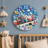 Winter Animal Train Kids Room Wall Clock | Snowy Woodland Nursery Decor, Beautiful Baby Shower Gift For Boy Or Girl (13.6 inch / 34.5 cm)