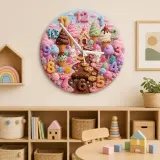 Magical Candyland Ice Cream Kids Room Wall Clock | Sweet Treats Nursery Decor, Whimsical Girl Bedroom Decor Keepsake (13.6 inch / 34.5 cm)