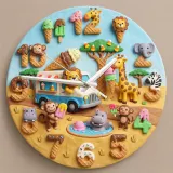 Safari Ice Cream Truck Kids Room Wall Clock | Sweet Jungle Animal Nursery Decor, Toddler Playroom Birthday Gift Art (13.6 inch / 34.5 cm)