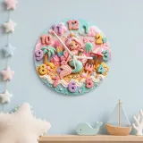 Pastel Mermaid & Sweet Treats Kids Room Wall Clock | Kawaii Candy Beach Nursery Decor, Cute Little Girls Bedroom Gift (13.6 inch / 34.5 cm)