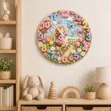 Whimsical Fairy Garden Kids Room Wall Clock | Pastel Floral Nursery Decor, Magical Little Girls Bedroom Decor Gift (13.6 inch / 34.5 cm)
