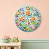Whimsical Goldfish Pond Kids Room Wall Clock | Pastel Lotus Flower Nursery Home Decor, Sweet Newborn Baby Shower Gift (13.6 inch / 34.5 cm)