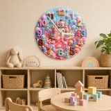 Pastel Candy Castle Kids Room Wall Clock | Sweet Ocean Fantasy Nursery Wall Decor, Little Girl Bedroom Birthday Gift (13.6 inch / 34.5 cm)