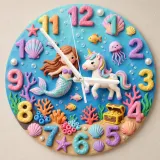 Mermaid & Sea Unicorn Kids Room Wall Clock | Magical Underwater Ocean Nursery Wall Decor, Little Girl Bedroom Gift (13.6 inch / 34.5 cm)