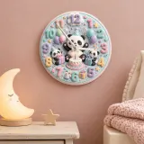 Pastel Birthday Panda Kids Room Wall Clock | Whimsical Animal Nursery Decor, Sweet Baby Shower Gift For Girls & Boys (13.6 inch / 34.5 cm)
