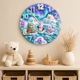Cute Arctic Animals Kids Room Wall Clock | Northern Lights Nursery Decor, Polar Bear & Penguin Baby Shower Gift Idea (13.6 inch / 34.5 cm)