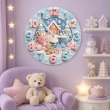 Pastel Winter Gingerbread Kids Room Wall Clock | Cute Hot Cocoa Snowman Nursery Decor, Sweet Holiday Baby Girl Gift (13.6 inch / 34.5 cm)