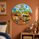 Construction Animals Kids Room Wall Clock | Little Builder Nursery Decor, Baby Boy Bedroom Makeover Birthday Gift (13.6 inch / 34.5 cm)