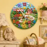 Farm Animals Kids Room Wall Clock | Bunny Farmer Nursery Decor, Baby Shower Birthday Gift Keepsake Toddler Room Art (13.6 inch / 34.5 cm)