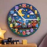 Nighttime Train & Sleeping Moon Kids Room Wall Clock