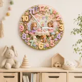 Fairy Tea Party Kids Room Wall Clock | Magical Woodland Nursery Decor, Whimsical Little Girl Bedroom Birthday Gift (13.6 inch / 34.5 cm)