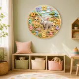 Cute Safari Rhino & Meerkat Kids Room Wall Clock | Wild Animal Nursery Decor, Baby Shower Birthday Keepsake Present (13.6 inch / 34.5 cm)