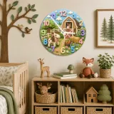 Cute Pony and Farm Barn Kids Room Wall Clock | Rustic Animal Nursery Decor, Baby Shower Gift for a Little Girls Room (13.6 inch / 34.5 cm)