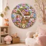Enchanted Fairy Treehouse Kids Room Wall Clock | Magical Woodland Nursery Decor, Little Girl Birthday Keepsake Gift (13.6 inch / 34.5 cm)