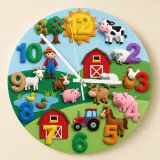 Orologio da parete per bambini Animali della Fattoria Colorati | Decorazione per asilo fattoria, Regalo per baby shower con trattore per bambini (34.5 cm)