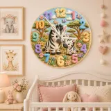 Sweet Mother & Baby Zebra Kids Room Wall Clock | Safari Animal Nursery Decor, Beautiful New Baby Shower Gift Keepsake (13.6 inch / 34.5 cm)