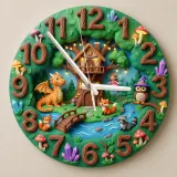 Enchanted Forest Dragon Fairy Kids Room Wall Clock | Magical Woodland Nursery Decor, Baby Boy And Girl Birthday Gift (13.6 inch / 34.5 cm)