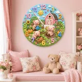 Playful Farm Pigs Kids Room Wall Clock | Barnyard Animal Nursery Decor, Baby Shower Or Birthday Gift For Boy Or Girl (13.6 inch / 34.5 cm)