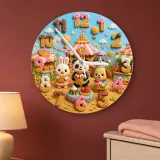 Puppy Bunny Ice Cream Kids Room Wall Clock | Pet Nursery Decor, Sweet Birthday Gift For Girls Boys (13.6 inch / 34.5 cm)