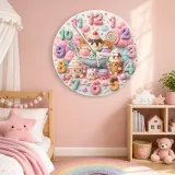 Pastel Candyland Kids Room Wall Clock | Sweet Treats Nursery Decor, Kawaii Ice Cream Girls Playroom Wall Decor Gift (13.6 inch / 34.5 cm)