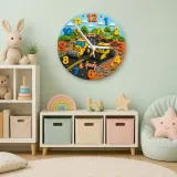 Construction Vehicles Kids Room Wall Clock | Yellow Excavator Nursery Decor, Toddler Boy Bedroom Birthday Keepsake (13.6 inch / 34.5 cm)