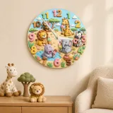 Safari Animals Ice Cream Kids Room Wall Clock | Jungle Nursery Decor, Baby Boy Girl Birthday Gift (13.6 inch / 34.5 cm)