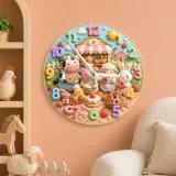 Farm Animals Bakery Kids Room Wall Clock | Barnyard Nursery Decor, Baby Boy Girl Birthday Gift (13.6 inch / 34.5 cm)