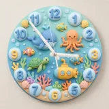 Cute Under The Sea Ocean Animals Kids Room Wall Clock | Marine Life Nursery Decor, Baby Boy Room Birthday Present (13.6 inch / 34.5 cm)