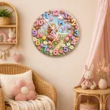 Whimsical Fairy Garden Kids Room Wall Clock | Pastel Floral Nursery Decor, Magical Little Girls Bedroom Decor Gift (13.6 inch / 34.5 cm)