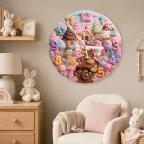 Magical Candyland Ice Cream Kids Room Wall Clock | Sweet Treats Nursery Decor, Whimsical Girl Bedroom Decor Keepsake (13.6 inch / 34.5 cm)