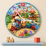 Spaßpark Zug Wanduhr für Kinderzimmer | Bunte Freizeitpark Dekoration, Spielzimmer Wandkunst & Geschenk für Kleinkinder (34,5 cm)