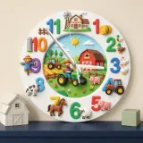 Farm Animals Tractor Kids Room Wall Clock | Barnyard Nursery Decor, Little Boy Playroom Wall Art & Birthday Keepsake (13.6 inch / 34.5 cm)