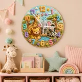 Safari Jungle Animals Kids Room Wall Clock | Cute Lion Elephant Nursery Decor, Unique Baby Shower Gifts for Newborns (13.6 inch / 34.5 cm)