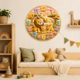 Pastel Safari Lion Family Kids Room Wall Clock | Cute Jungle Animal Nursery Decor, Perfect Baby Shower Gift Keepsake (13.6 inch / 34.5 cm)