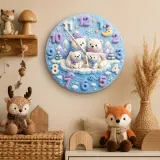 Polar Bear Family Kids Room Wall Clock | Arctic Winter Wonderland Nursery Decor, Cute Baby Shower Gift For Newborn (13.6 inch / 34.5 cm)