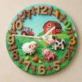 Farm Animals Barnyard Kids Room Wall Clock | Cute Red Tractor Nursery Decor, Unique Baby Boy Shower Gift Keepsake (13.6 inch / 34.5 cm)