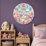 Unicorn Rainbow Candyland Kids Room Wall Clock | Magical Nursery Decor, Baby Girl Birthday Gift Art (13.6 inch / 34.5 cm)