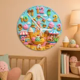 Ice Cream Carnival Kids Room Wall Clock | Pastel Fairground Nursery Decor, Sweet Birthday Gift (13.6 inch / 34.5 cm)