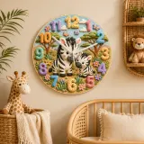 Sweet Mother & Baby Zebra Kids Room Wall Clock | Safari Animal Nursery Decor, Beautiful New Baby Shower Gift Keepsake (13.6 inch / 34.5 cm)