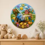 Blue Tractor Farm Kids Room Wall Clock | Barnyard Scarecrow Nursery Art Decor, Little Boy Birthday Baby Shower Gift (13.6 inch / 34.5 cm)